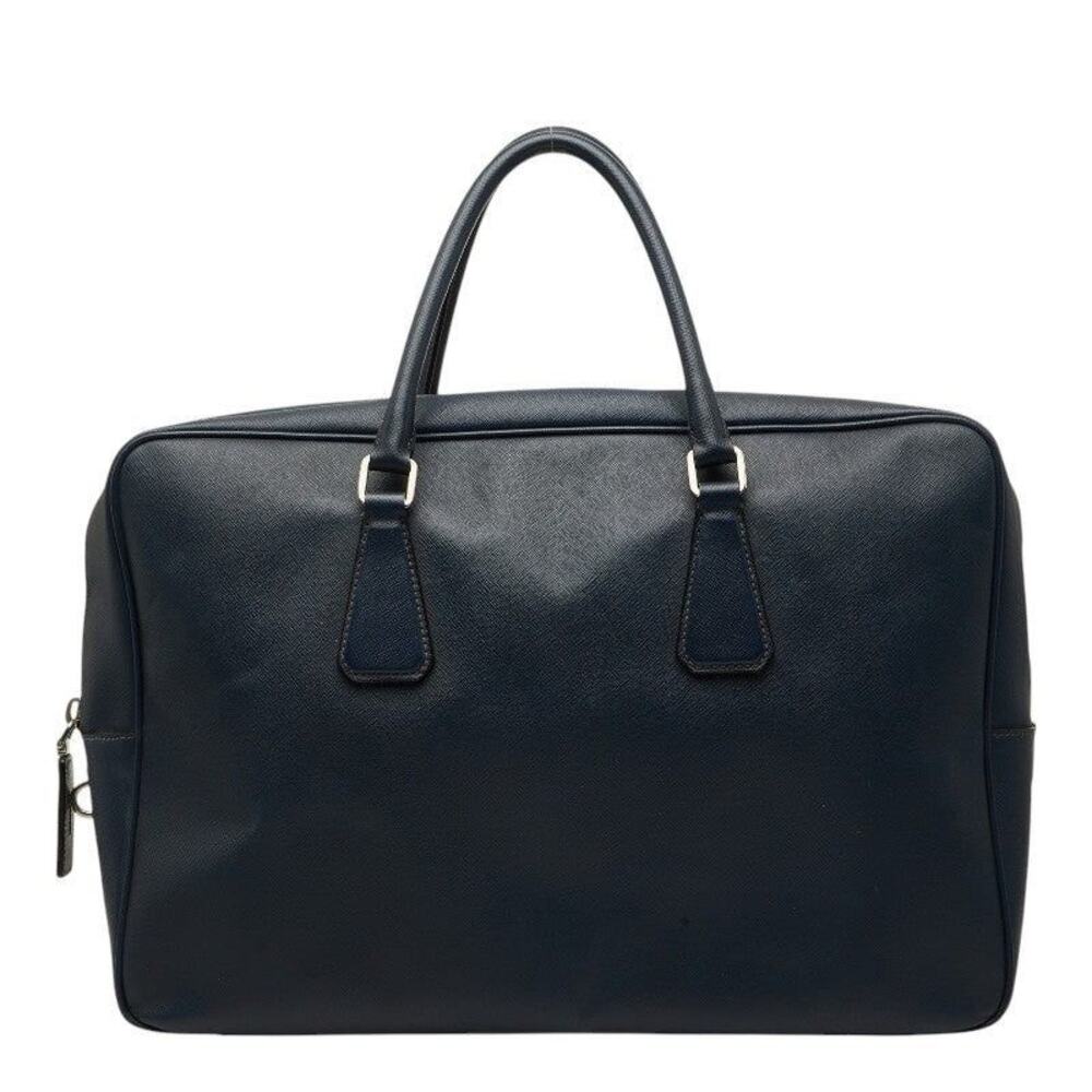 Prada Saffiano Triangle Logo Plate Briefcase Navy